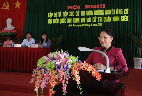 ປະທານສະພາແຫ່ງຊາດ ຫງວຽນທິກິມເງີນລົງພົບປະກັບຜູ້ມີສິດເລືອກຕັ້ງຢູ່ ເກີນເທີ